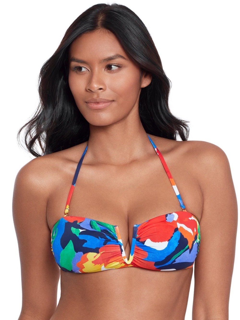 Lauren Ralph Lauren Multi-Color Strapless V-Notch Bikini Top